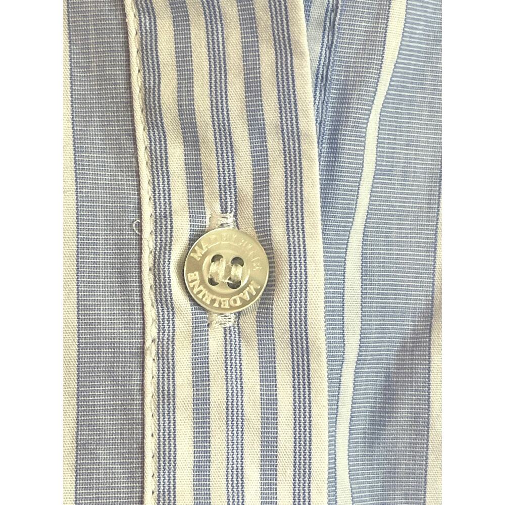 MADELEINE Mode GmbH Blue & White Striped Button Up 3/4 Sleeve Shirt | Size 16 - Picture 3 of 15